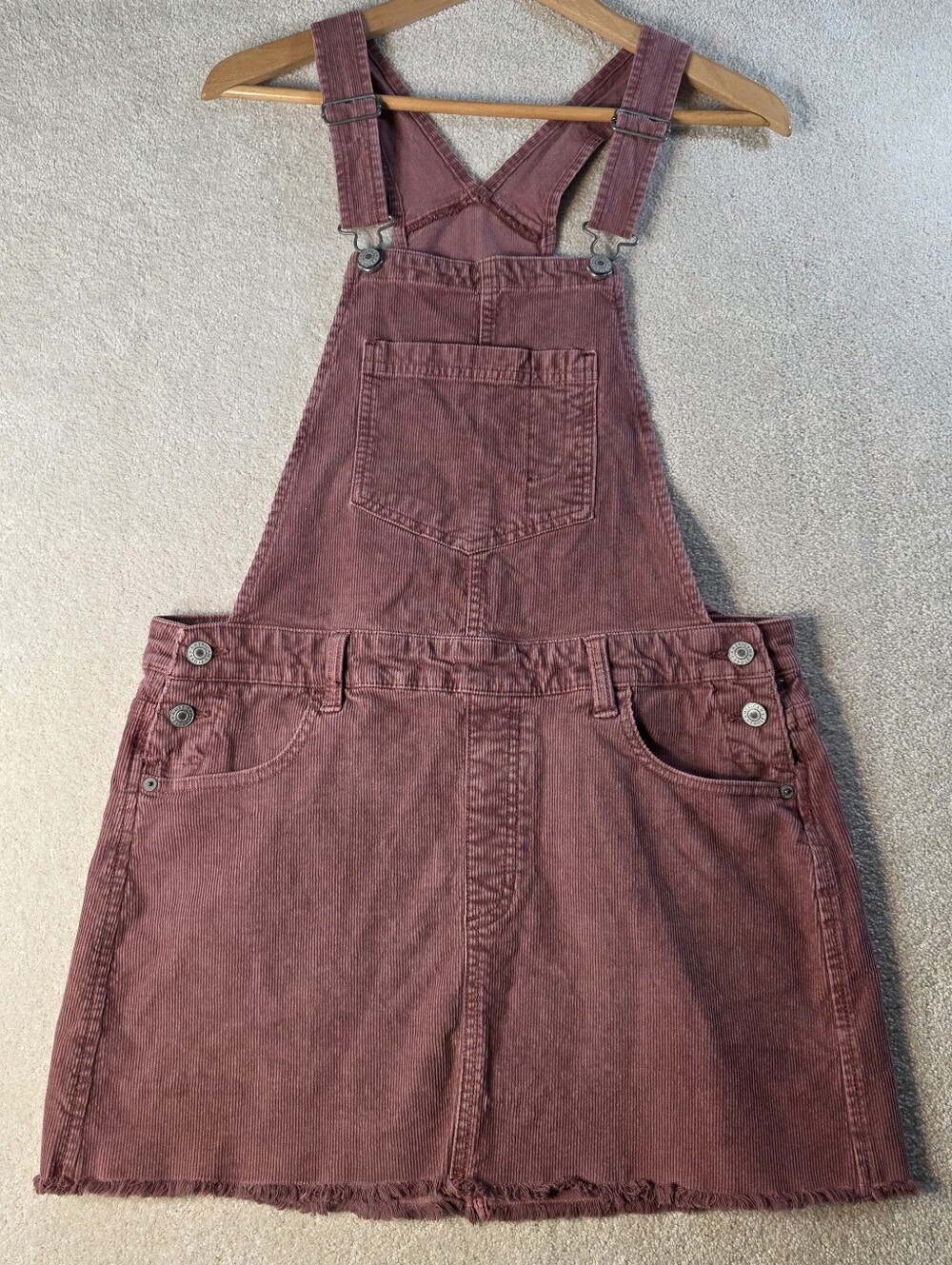 American Eagle Mauve Rose Corduroy Overall Mini Dress Raw Hem Academia Preppy M